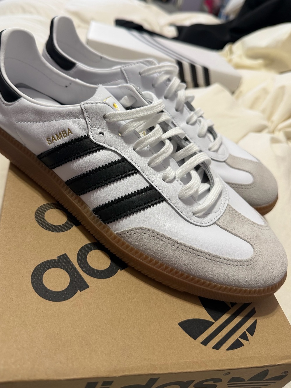 Adidas Samba Decon White and Black Samba Sneakers with Gum Sole - Picture 2 of 8